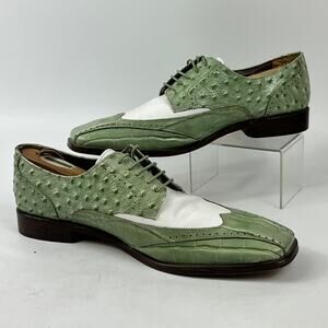 Stacy Adams Men’s Sz 11M Green Ostrich Print Wingtip Oxford Leather Dress Shoes